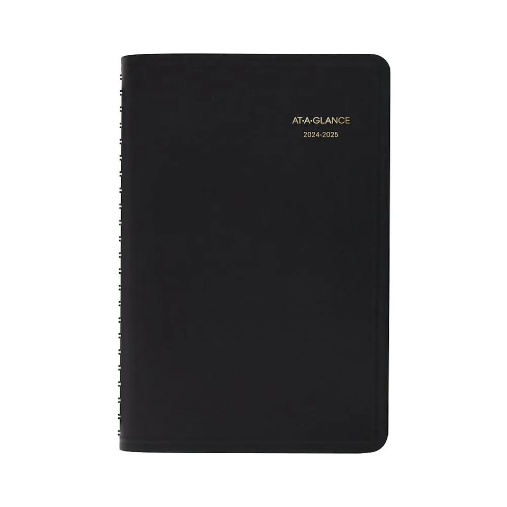 Academic Planners|AT-A-GLANCE 2024-2025 5" x 8" Academic Daily Planner, Faux Leather Cover, Black (70-807-05-25)