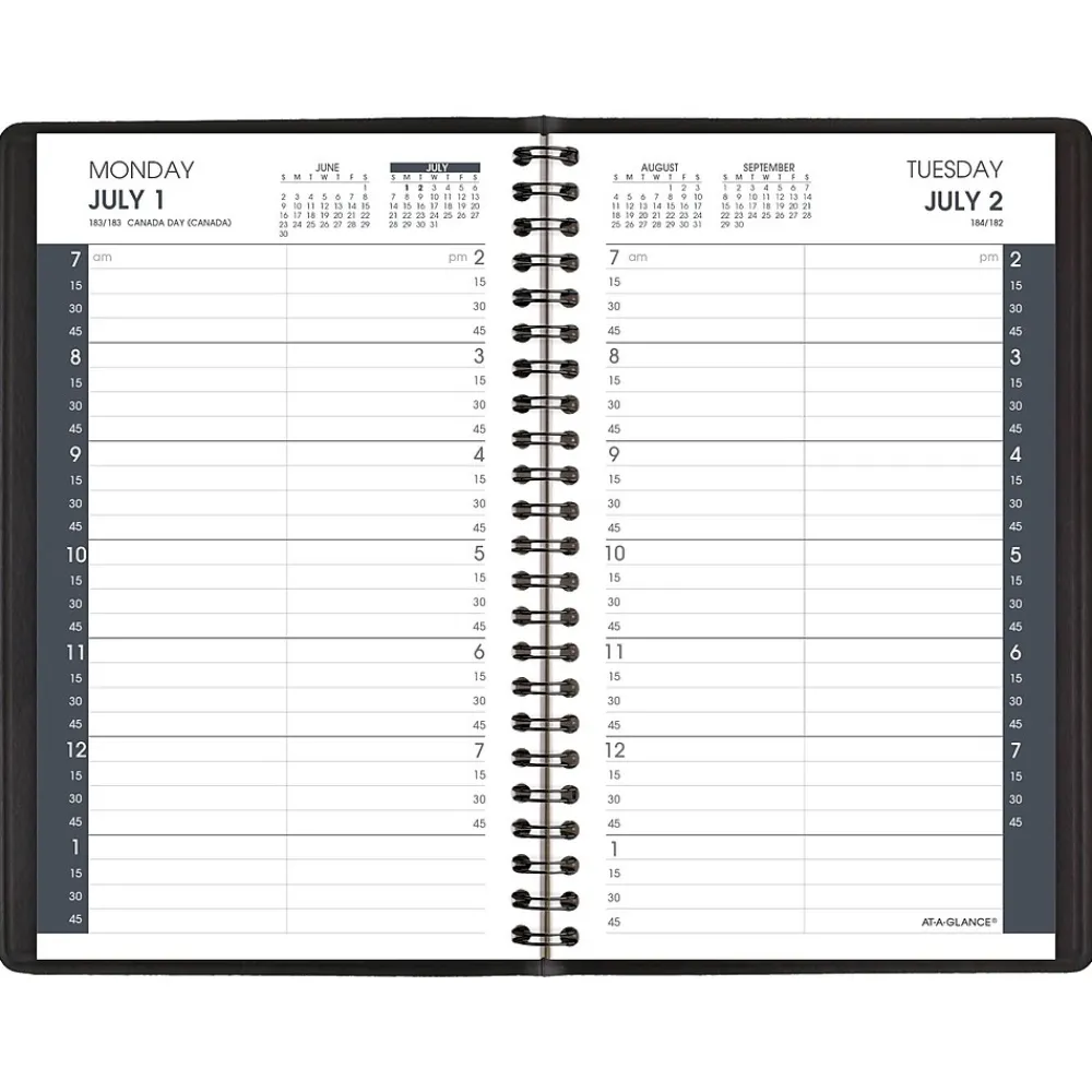 Academic Planners|AT-A-GLANCE 2024-2025 5" x 8" Academic Daily Planner, Faux Leather Cover, Black (70-807-05-25)