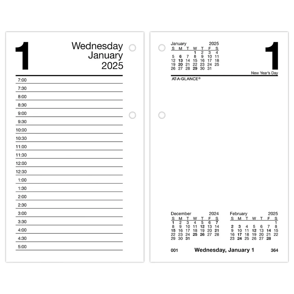 Calendars & Planners Refills|AT-A-GLANCE 2025 6" x 3.5" Daily Calendar Refill Pages, White (E717-50-25)