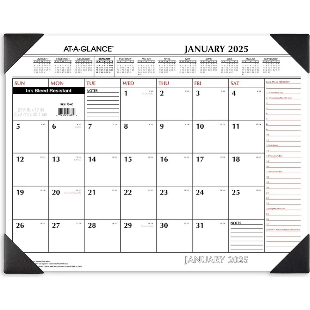 2025 Calendars|AT-A-GLANCE 2025 21.75" x 17" Monthly Desk Pad Calendar, White/Black (SK1170-00-25)