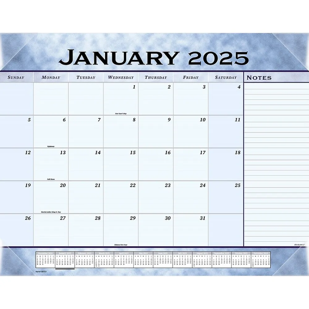 2025 Calendars|AT-A-GLANCE 2025 21.75" x 17" Monthly Desk Pad Calendar, Slate Blue (89701-25)