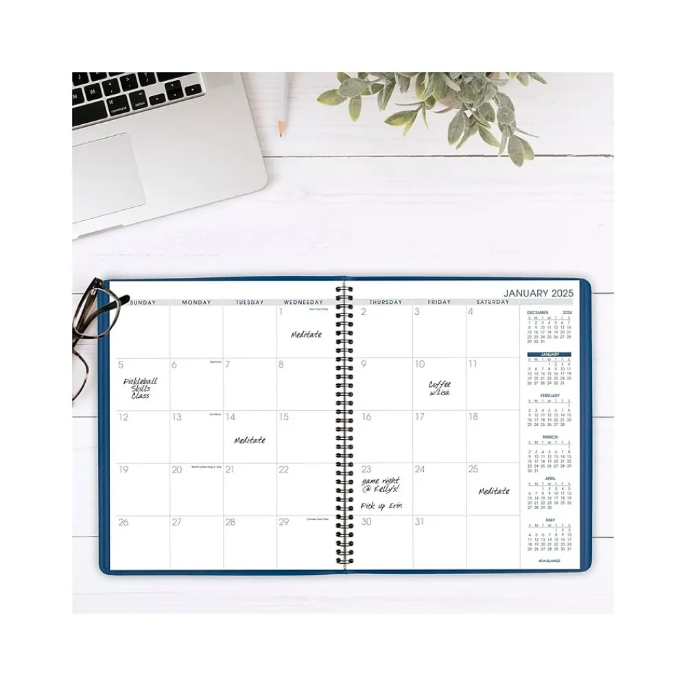 2025 Planners|AT-A-GLANCE 2025-2026 9" x 11" Monthly Planner, Faux Leather Cover, Blue (70-250-20-25)