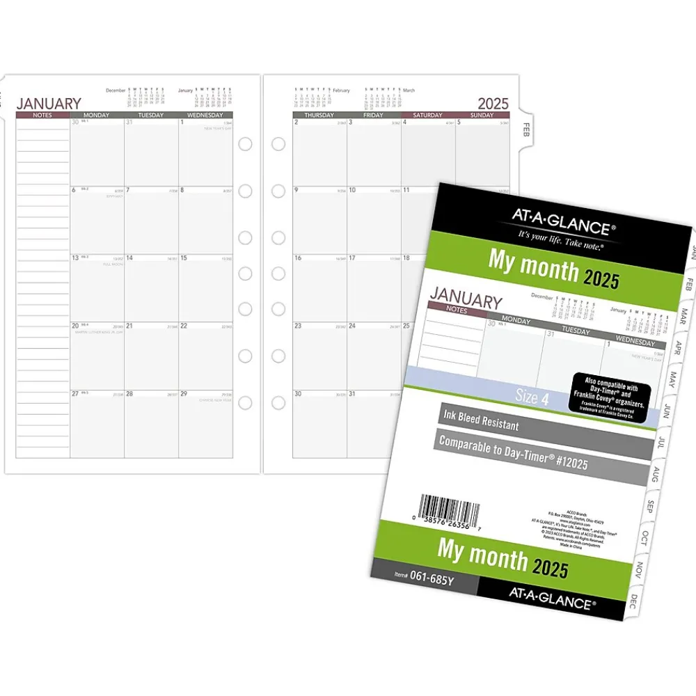 Calendars & Planners Refills|AT-A-GLANCE 2025 5.5" x 8.5" Monthly Planner Refill Pages, White/Gray (061-685Y-25)