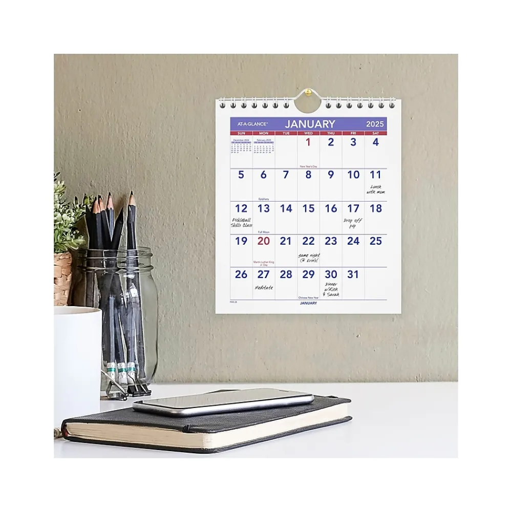 2025 Calendars|AT-A-GLANCE 2025 6.5" x 7.5" Monthly Wall Calendar, White/Purple (PM5-28-25)