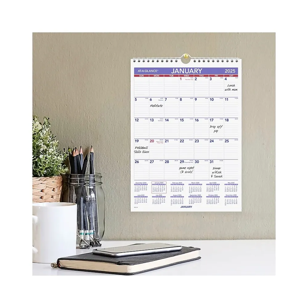 2025 Calendars|AT-A-GLANCE 2025 8" x 11" Monthly Wall Calendar, White/Purple (PM1-28-25)