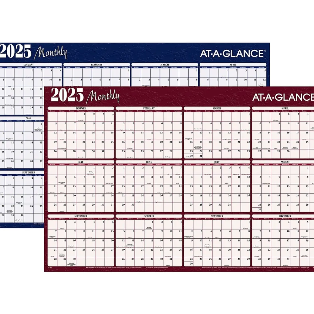 2025 Calendars|AT-A-GLANCE 2025 48" x 32" Yearly Dry Erase Wall Calendar, Reversible, Red/Blue (A152-25)