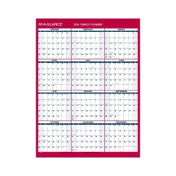 2025 Calendars|AT-A-GLANCE 2025 16" x 12" Yearly Wet-Erase Wall Calendar, Reversible, White/Red (PM330B-28-25)