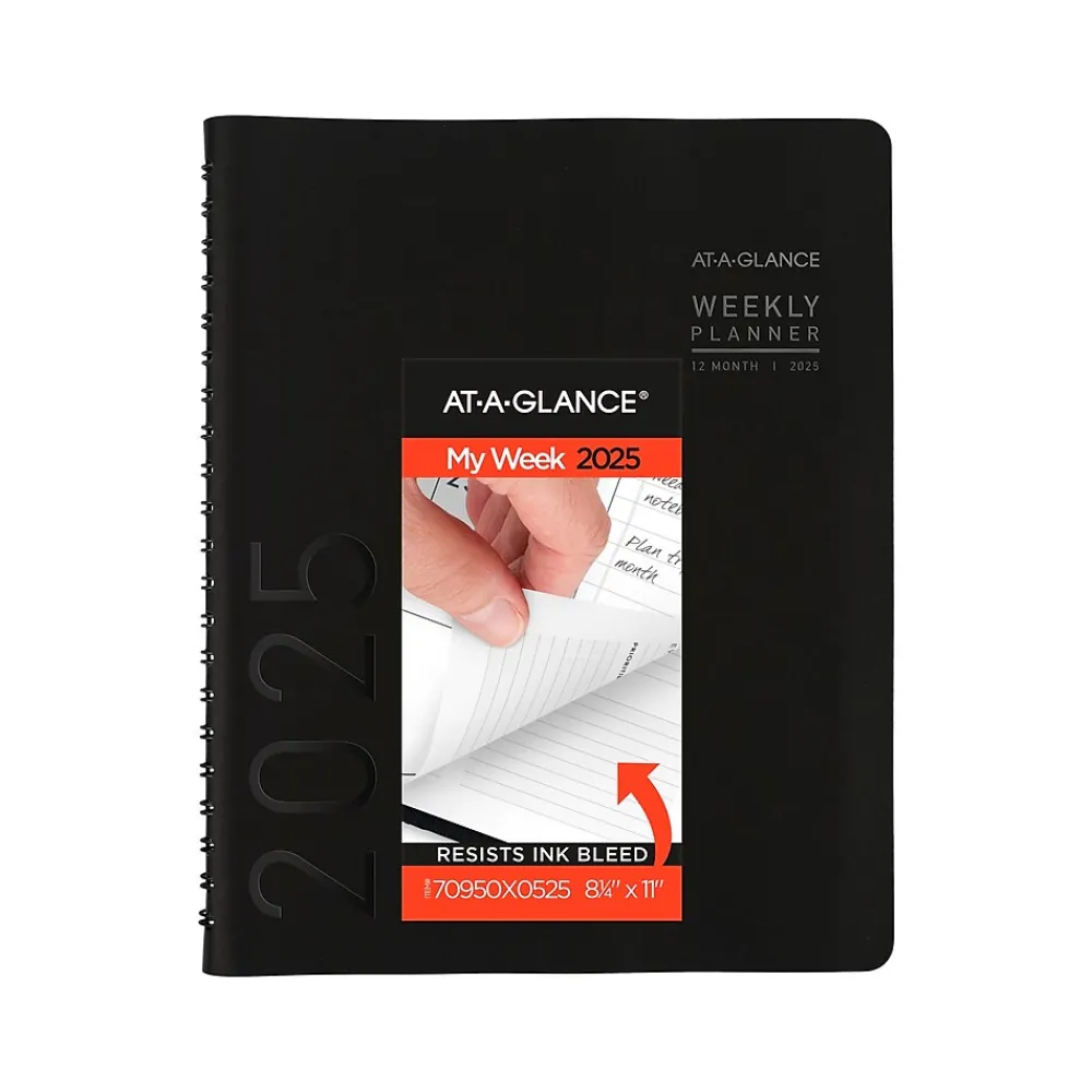 2025 Planners|AT-A-GLANCE 2025 Contemporary 8.25" x 11" Weekly & Monthly Planner, Faux Leather Cover, Black (70-950X-05-25)