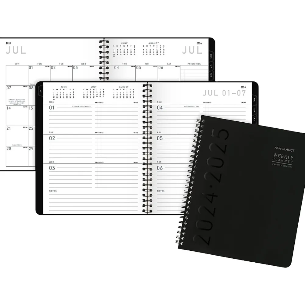 Academic Planners|AT-A-GLANCE 2024-2025 Contemporary Lite 7" x 8.75" Academic Weekly & Monthly Planner, Faux Leather Cover, Black
