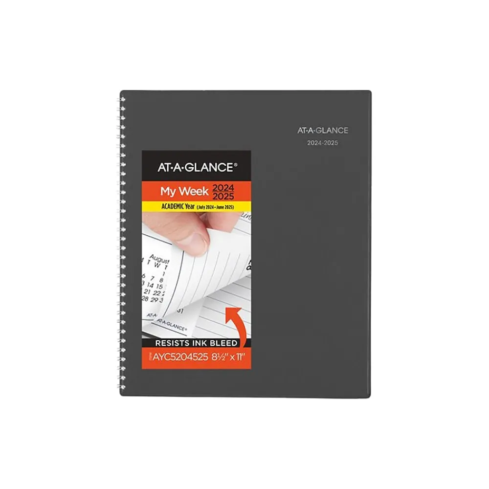 Academic Planners|AT-A-GLANCE 2024-2025 DayMinder 8.5" x 11" Academic Weekly & Monthly Planner, Poly, Charcoal (AYC520-45-25)