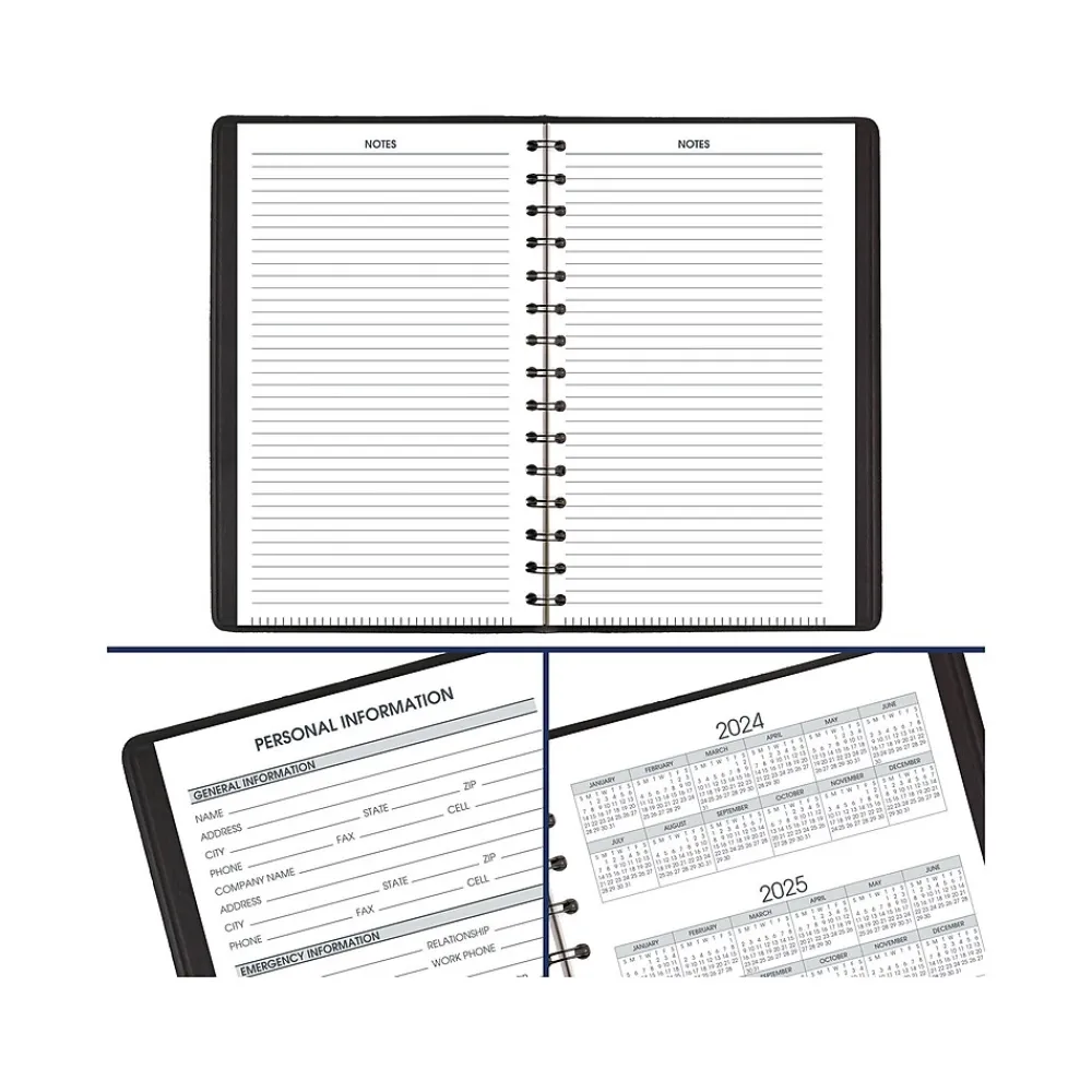 2025 Planners|AT-A-GLANCE 2025 24-Hour 5" x 8" Daily Appointment Book Planner, Faux Leather Cover, Black (70-203-05-25)