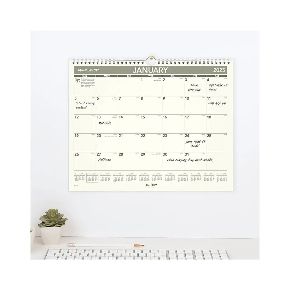 2025 Calendars|AT-A-GLANCE 2025 Recycled 15" x 12" Monthly Wall Calendar, Green/Black (PMG77-28-25)