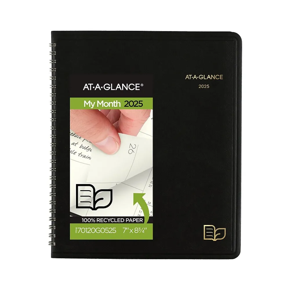 2025 Planners|AT-A-GLANCE 2025 Recycled 7" x 8.75" Monthly Planner, Faux Leather Cover, Black (70-120G-05-25)
