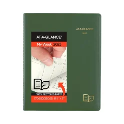 2025 Planners|AT-A-GLANCE 2025 Recycled 8.25" x 11" Weekly & Monthly Appointment Book, Faux Leather Cover, Green (70-950G-60-25)