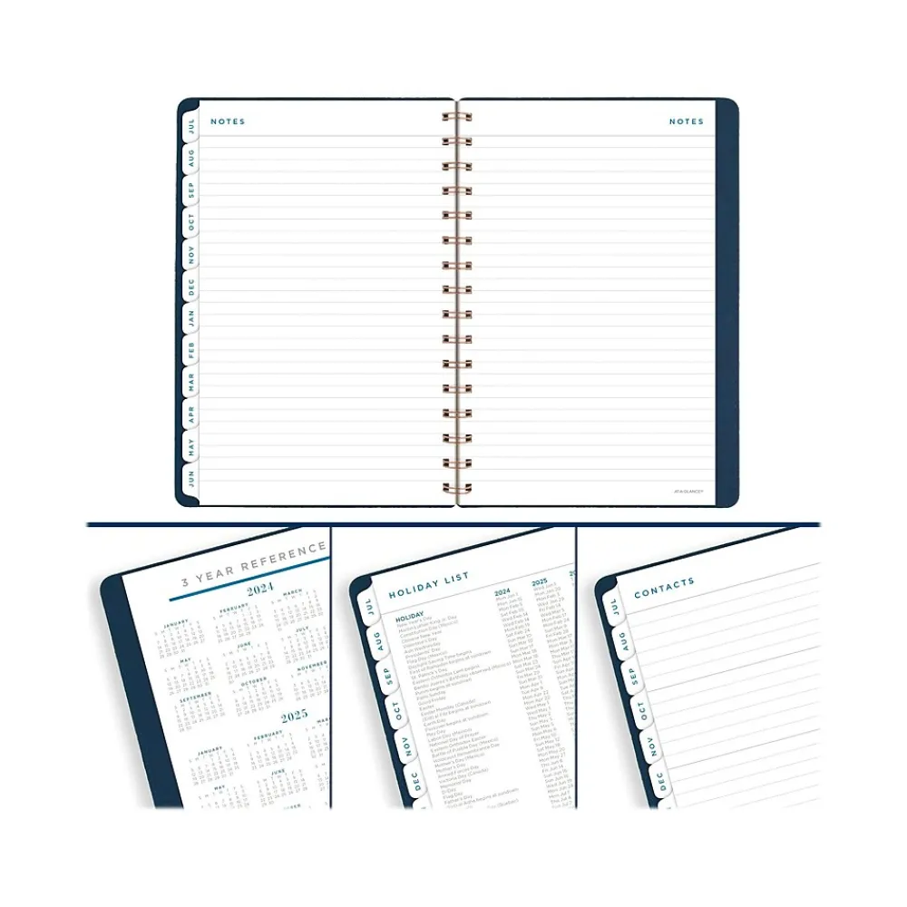 Academic Planners|AT-A-GLANCE 2024-2025 Signature Collection 5.5" x 8.5" Academic Weekly & Monthly Planner, Faux Leather Cover, Navy