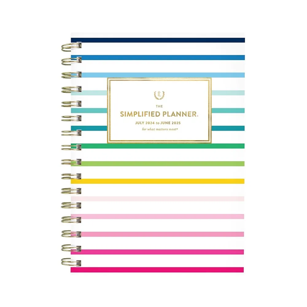 Academic Planners|AT-A-GLANCE 2024-2025 Simplified by Emily Ley Happy Stripe 5.5" x 8.5" Academic Weekly & Monthly Planner, Poly Cover