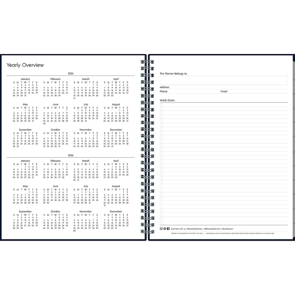 Academic Planners|Blue Sky 2024-2025 7" x 9" Academic Weekly & Monthly Planner, Plastic Cover, Solid Navy (148675-A25)