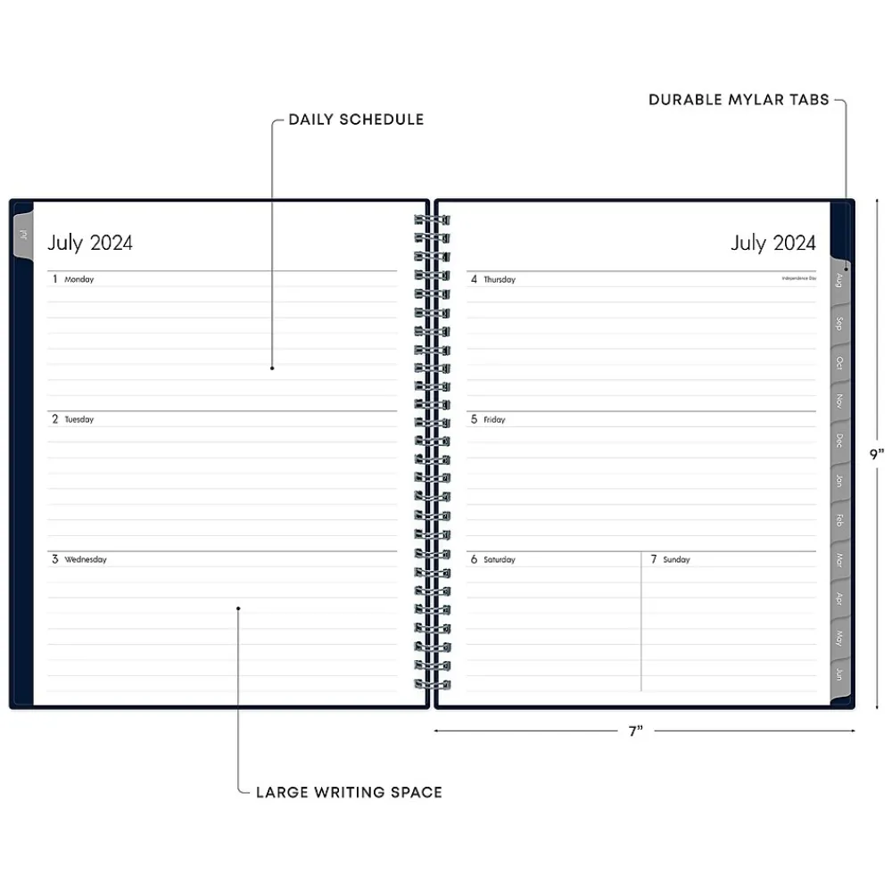 Academic Planners|Blue Sky 2024-2025 7" x 9" Academic Weekly & Monthly Planner, Plastic Cover, Solid Navy (148675-A25)