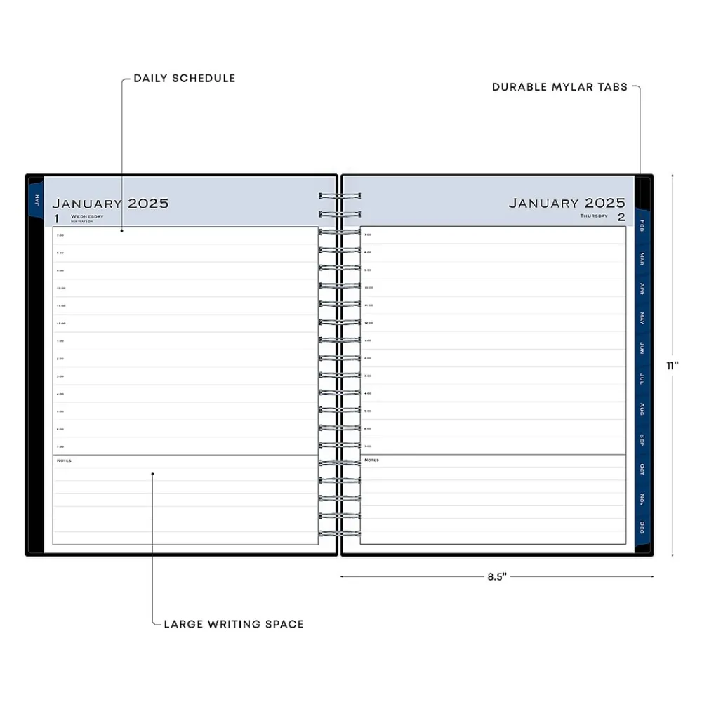 2025 Planners|Blue Sky 2025 8.5" x 11" Daily & Monthly Planner, Plastic Cover, Black (150852)