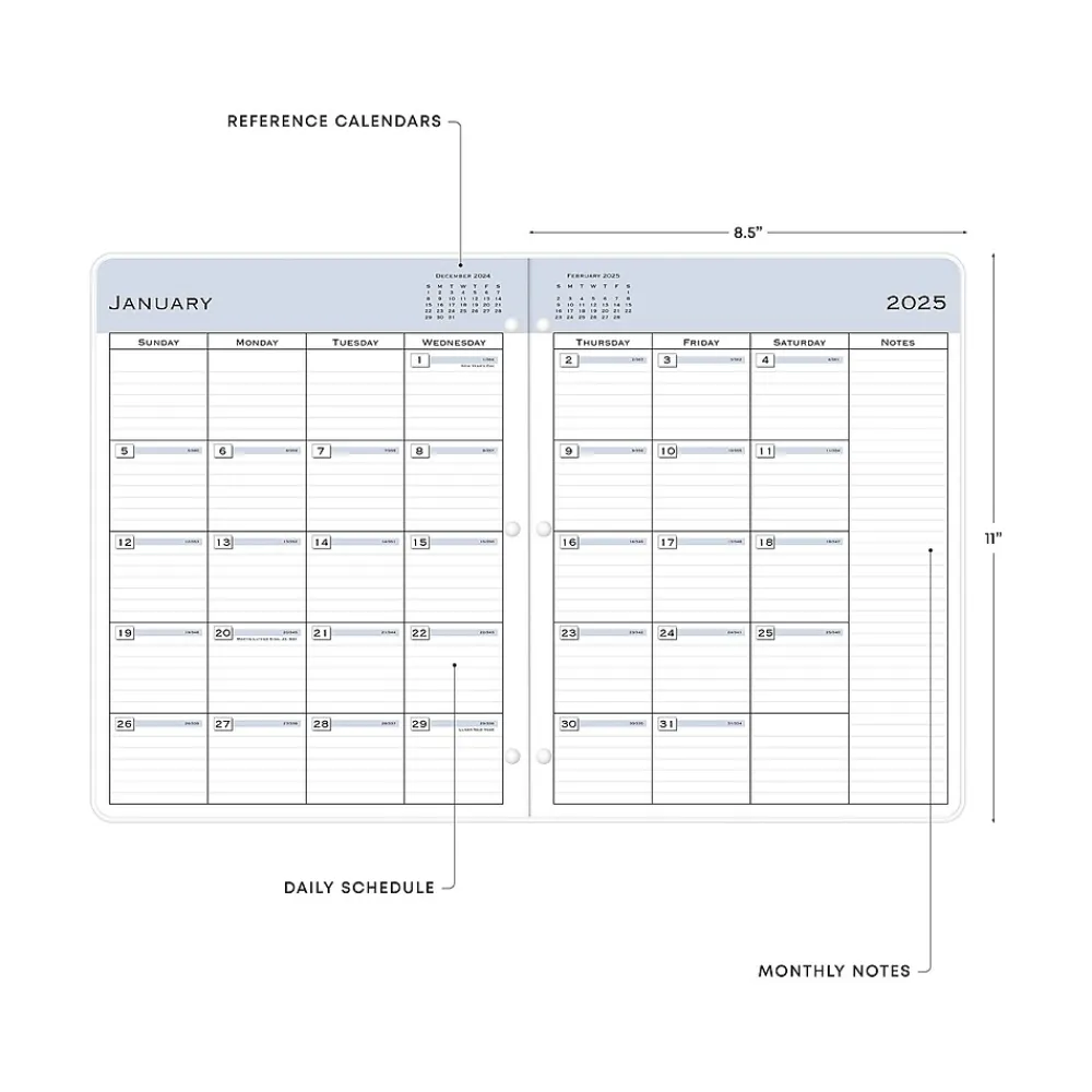 2025 Planners|Blue Sky 2025 8.5" x 11" Monthly Planner, Plastic Cover, Black (148360)