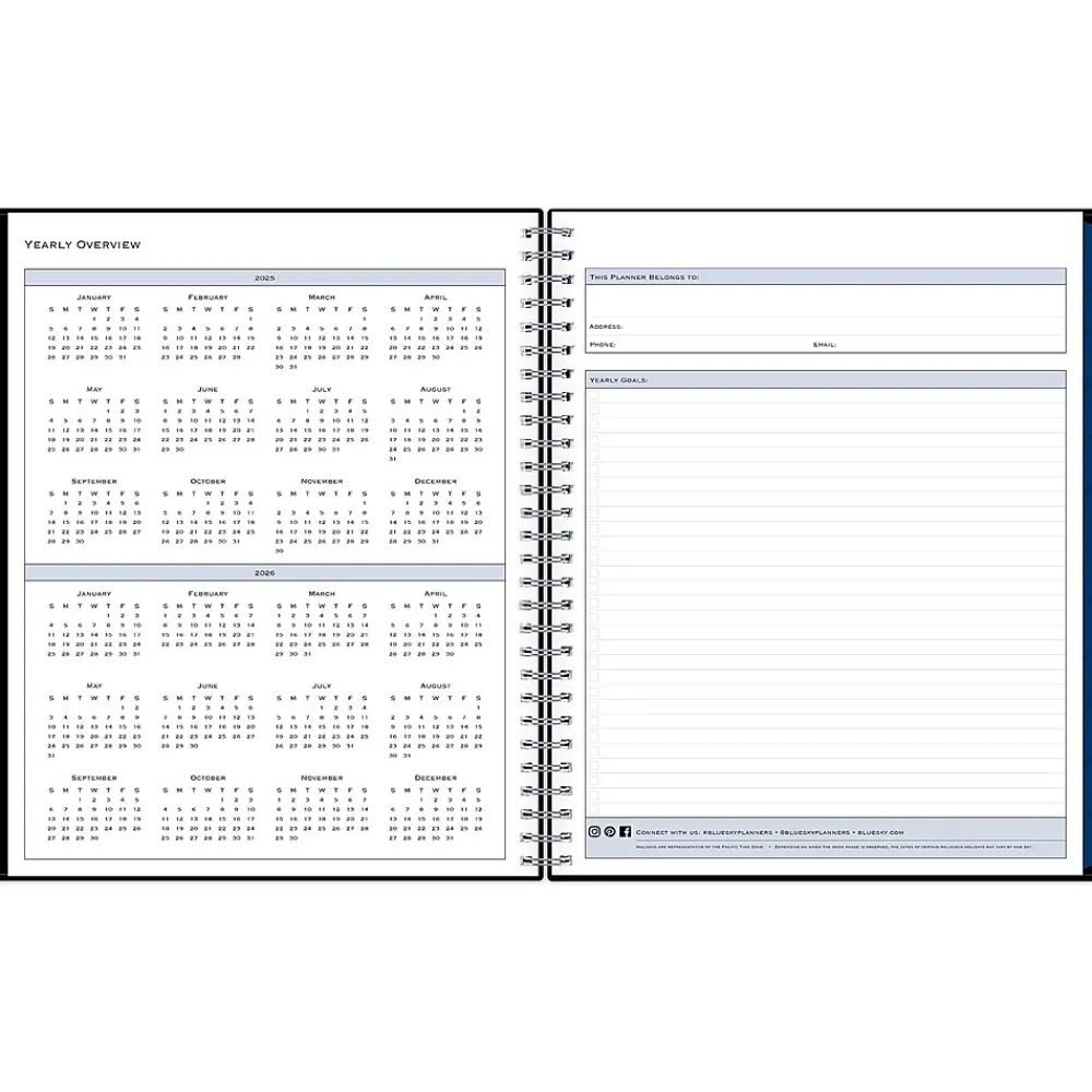 2025 Planners|Blue Sky 2025 8" x 10" Monthly Planner, Plastic Cover, Black (150844)