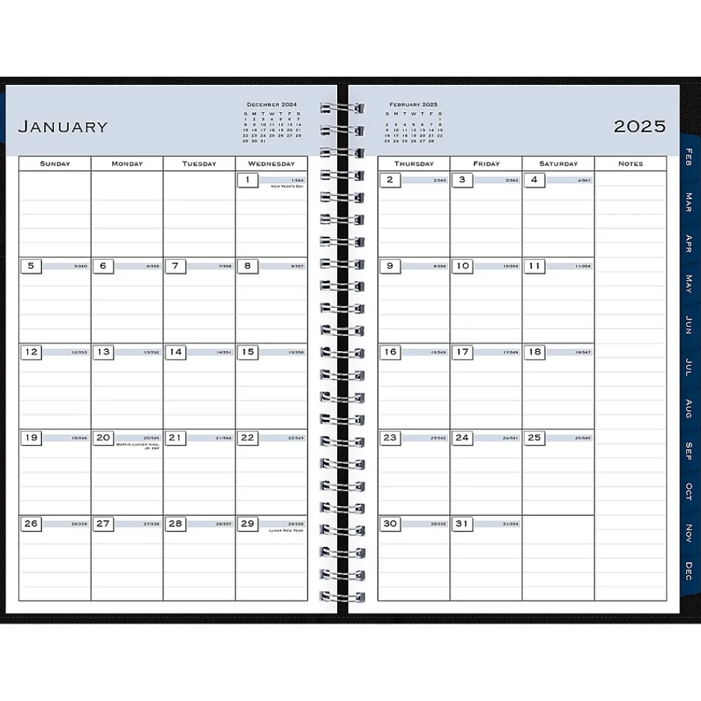 2025 Planners|Blue Sky 2025 5" x 8" Weekly & Monthly Planner Portfolio, Faux Leather Cover, Black (148453)