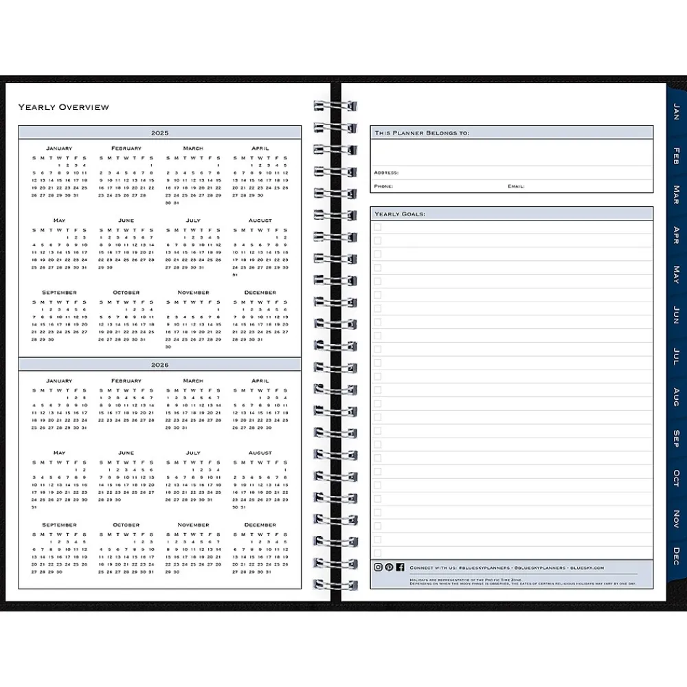 2025 Planners|Blue Sky 2025 5" x 8" Weekly & Monthly Planner Portfolio, Faux Leather Cover, Black (148453)