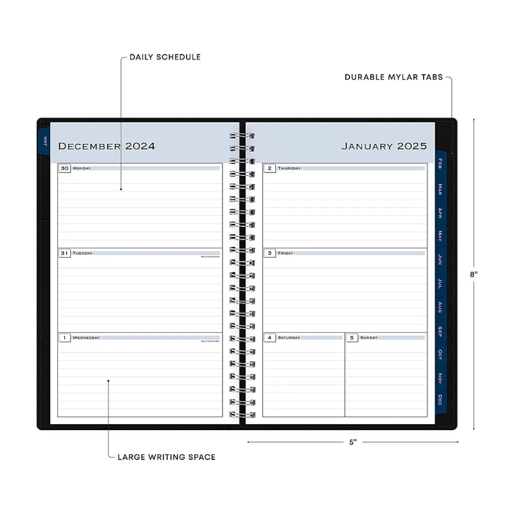 2025 Planners|Blue Sky 2025 5" x 8" Weekly & Monthly Planner Portfolio, Faux Leather Cover, Black (148453)