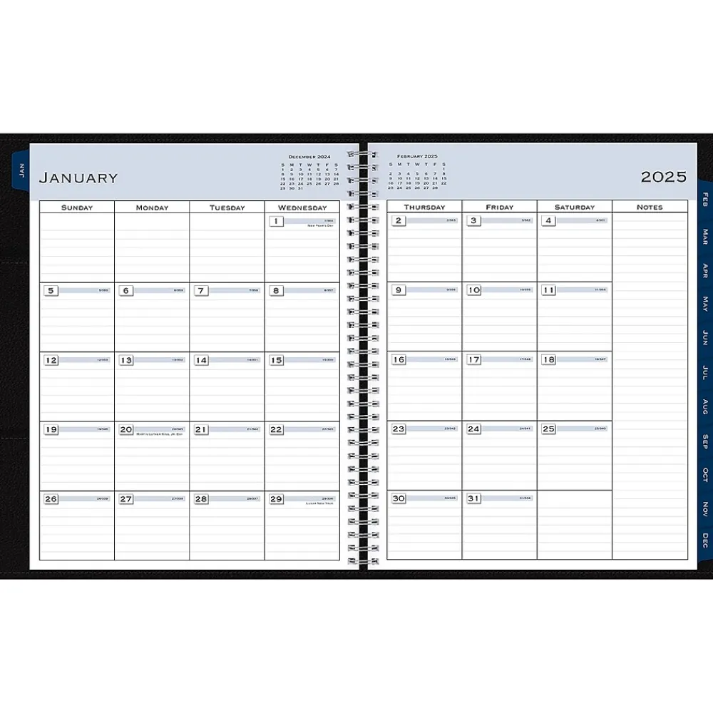 2025 Planners|Blue Sky 2025 8.5" x 11" Weekly & Monthly Planner Portfolio, Faux Leather Cover, Black (148454)