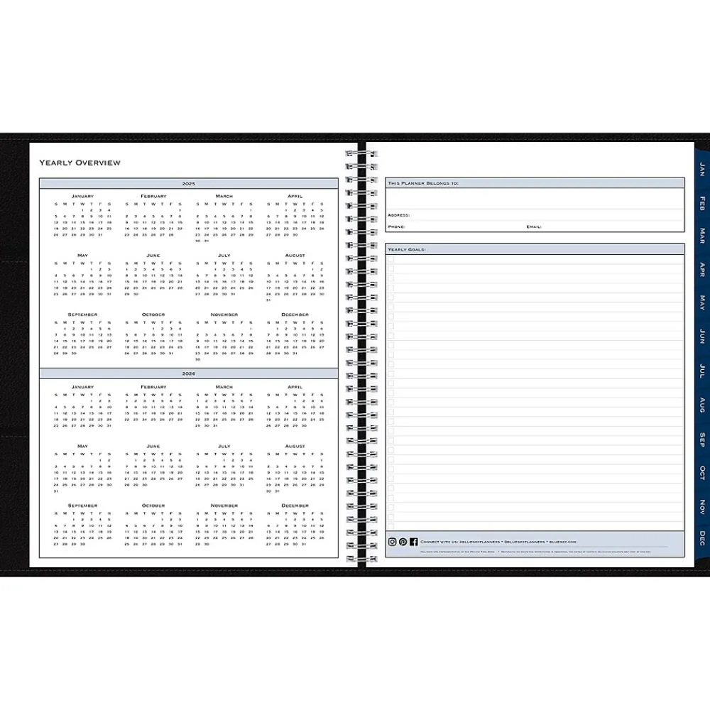 2025 Planners|Blue Sky 2025 8.5" x 11" Weekly & Monthly Planner Portfolio, Faux Leather Cover, Black (148454)