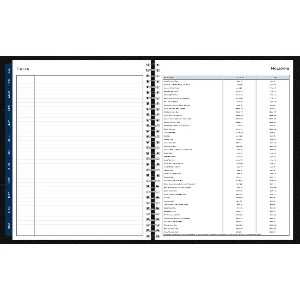 2025 Planners|Blue Sky 2025 8.5" x 11" Weekly & Monthly Planner Portfolio, Faux Leather Cover, Black (148454)