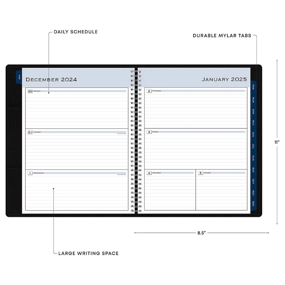 2025 Planners|Blue Sky 2025 8.5" x 11" Weekly & Monthly Planner Portfolio, Faux Leather Cover, Black (148454)