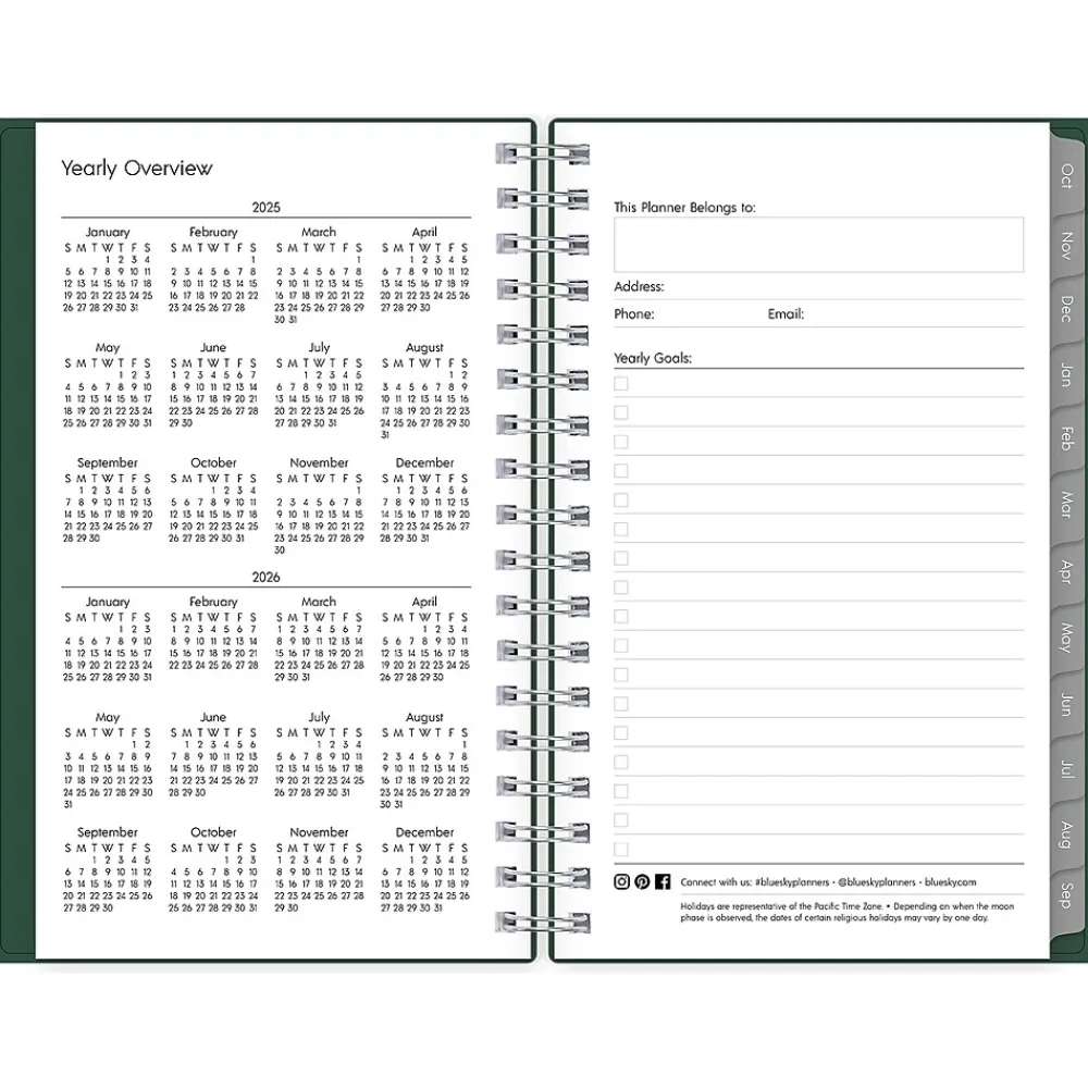 2025 Planners|Blue Sky 2025 3.63" x 6.13" Weekly & Monthly Planner, Plastic Cover, Deep Forest Green (147967)