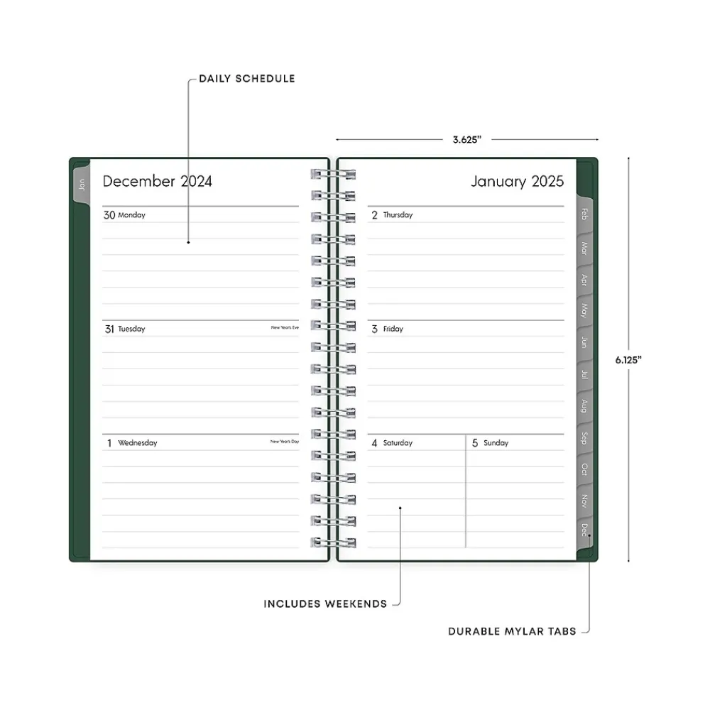 2025 Planners|Blue Sky 2025 3.63" x 6.13" Weekly & Monthly Planner, Plastic Cover, Deep Forest Green (147967)