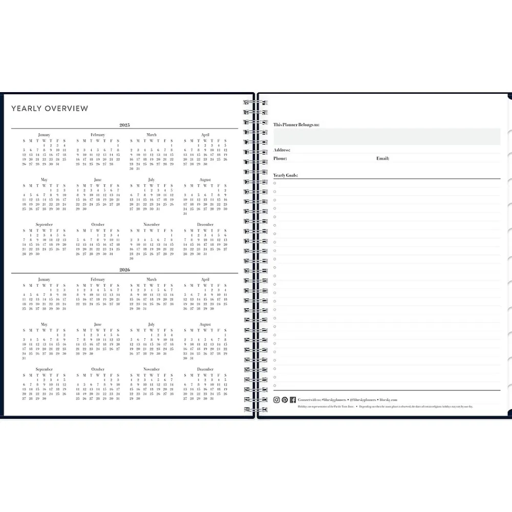 2025 Planners|Blue Sky 2025 8.5" x 11" Weekly & Monthly Planner, Plastic Cover, Navy (147971)
