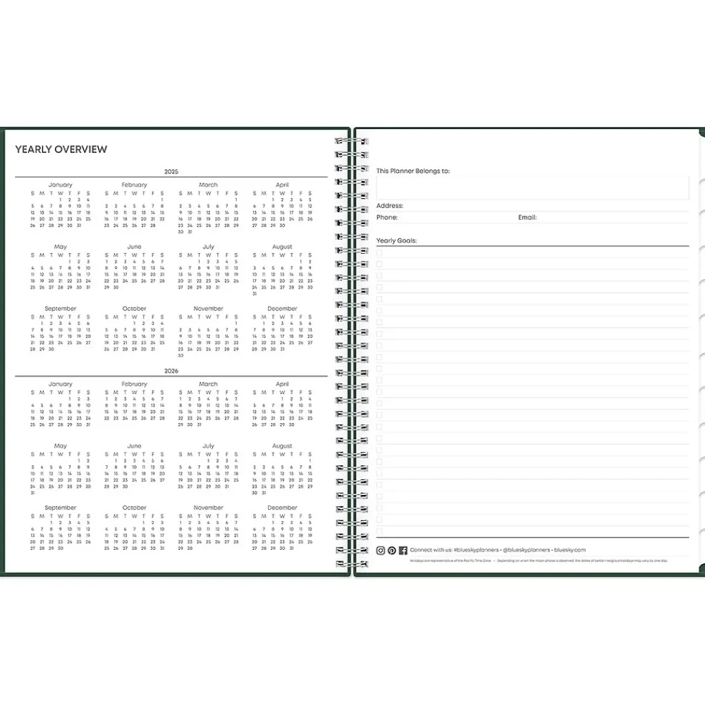2025 Planners|Blue Sky 2025 8.5" x 11" Weekly & Monthly Appointment Book, Plastic Cover, Deep Forest Green (147963)