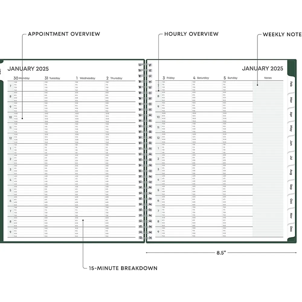 2025 Planners|Blue Sky 2025 8.5" x 11" Weekly & Monthly Appointment Book, Plastic Cover, Deep Forest Green (147963)
