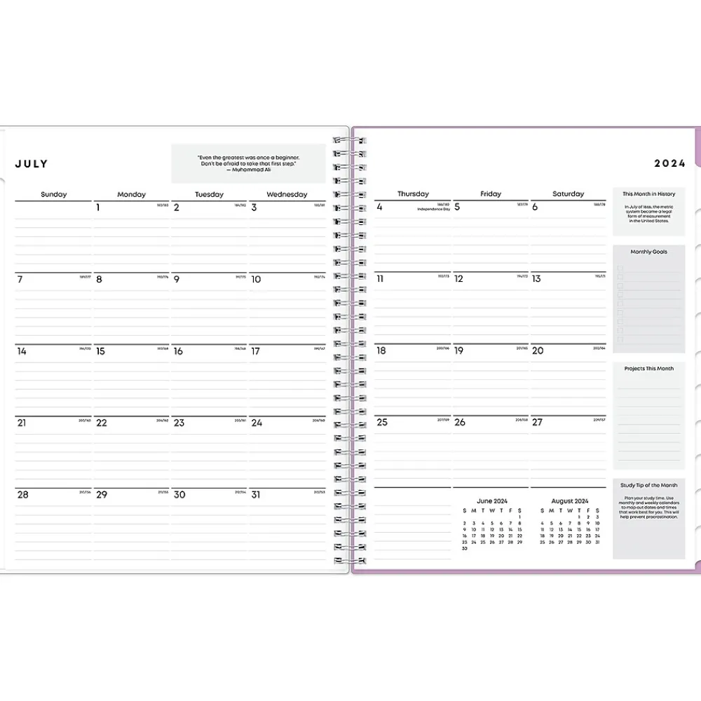 Academic Planners|Blue Sky 2024-2025 Amethyst 8.5" x 11" Academic Weekly & Monthly Student Planner, Plastic Cover, Ombre Purple (145014)