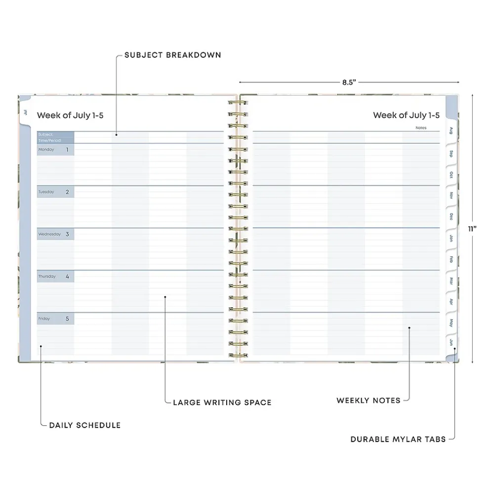 Academic Planners|Blue Sky 2024-2025 Aminah Rose 8.5" x 11" Academic Weekly & Monthly Planner, Gray Board Cover, Multicolor (150461)