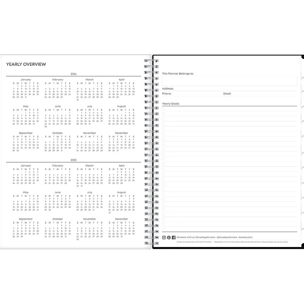 Academic Planners|Blue Sky 2024-2025 Analeis 8.5" x 11" Academic Weekly & Monthly Planner, Plastic Cover, Black/White (130606-A25)