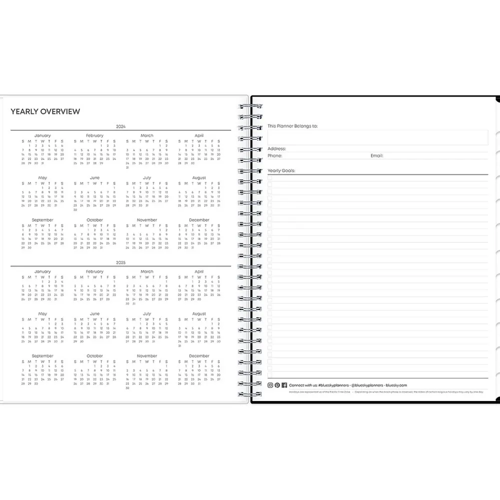 Academic Planners|Blue Sky 2024-2025 Analeis 8" x 10" Academic Monthly Planner, Plastic Cover, White/Black (130613-A25)