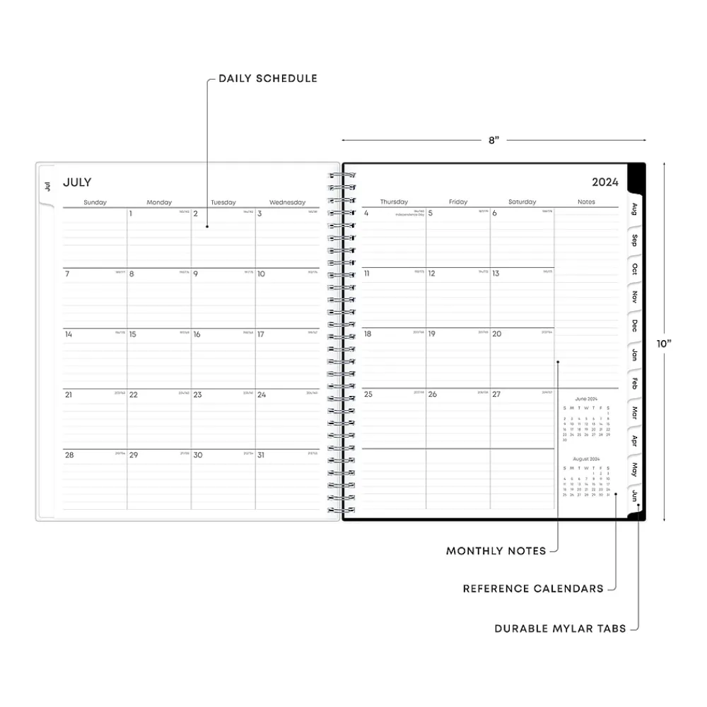 Academic Planners|Blue Sky 2024-2025 Analeis 8" x 10" Academic Monthly Planner, Plastic Cover, White/Black (130613-A25)
