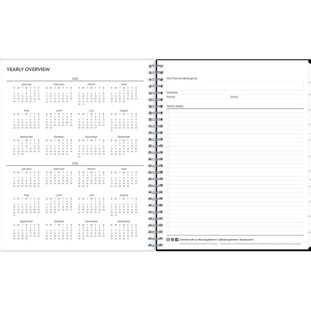 2025 Planners|Blue Sky 2025 Analeis 8" x 10" Monthly Planner, Plastic Cover, White/Black (100004-25)