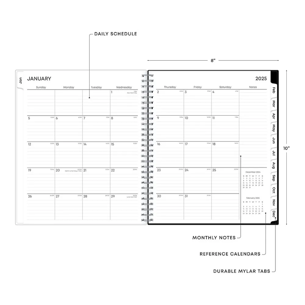2025 Planners|Blue Sky 2025 Analeis 8" x 10" Monthly Planner, Plastic Cover, White/Black (100004-25)