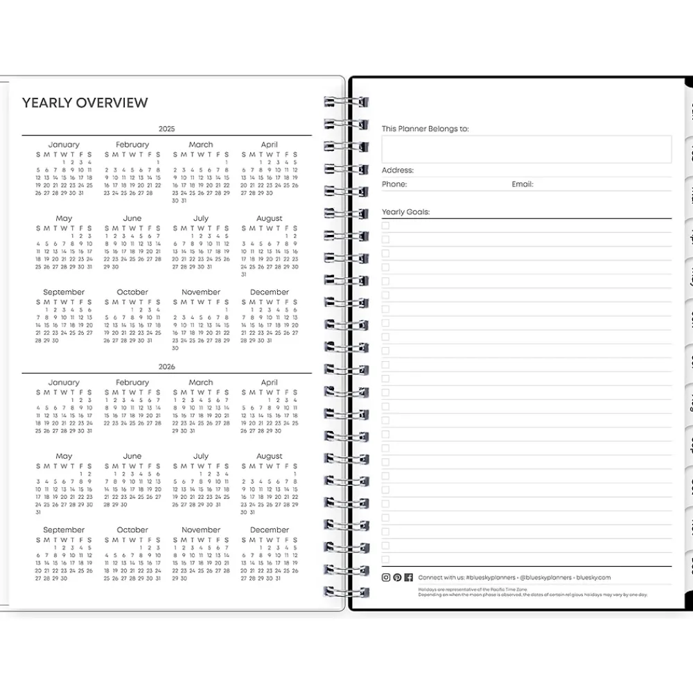 2025 Planners|Blue Sky 2025 Analeis 5" x 8" Weekly & Monthly Planner, Plastic Cover, White/Black (100003-25)