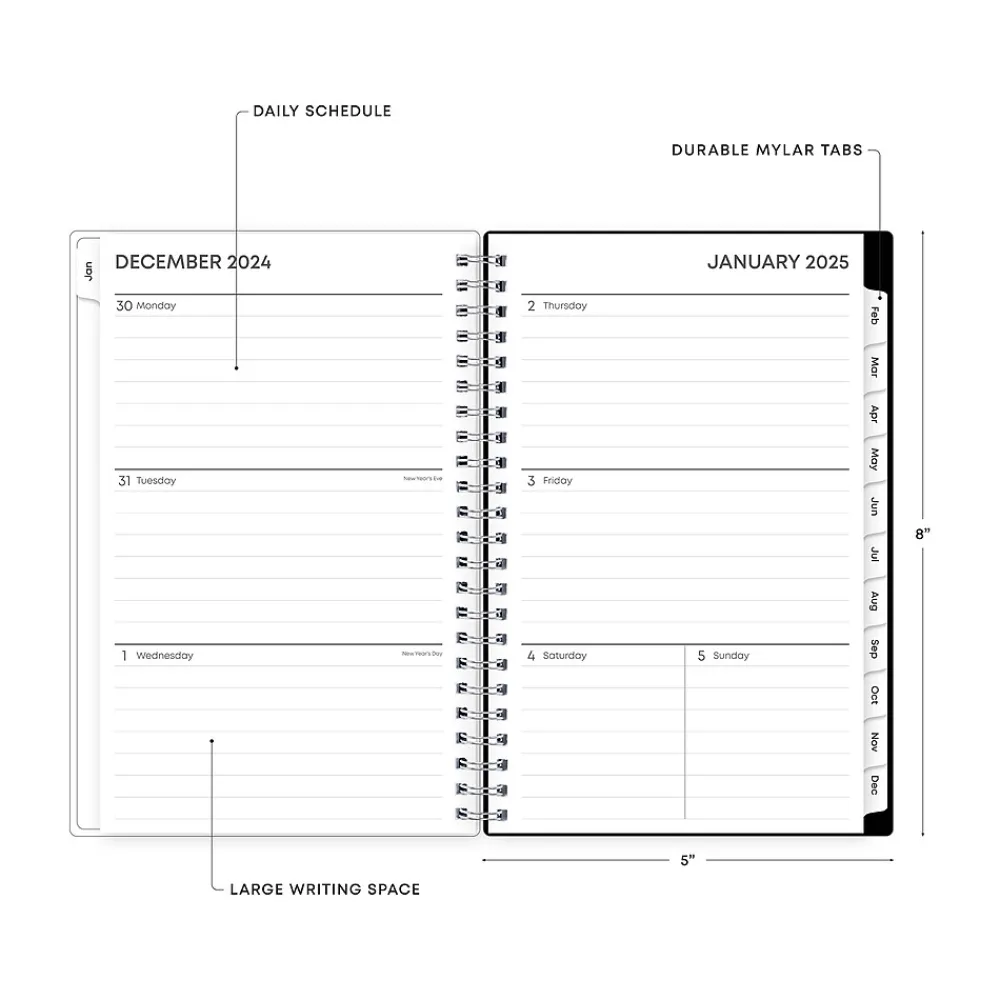 2025 Planners|Blue Sky 2025 Analeis 5" x 8" Weekly & Monthly Planner, Plastic Cover, White/Black (100003-25)