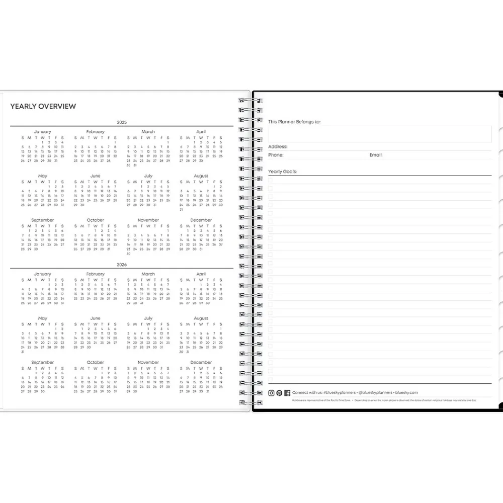 2025 Planners|Blue Sky 2025 Analeis 8.5" x 11" Weekly & Monthly Planner, Plastic Cover, White/Black (100001-25)