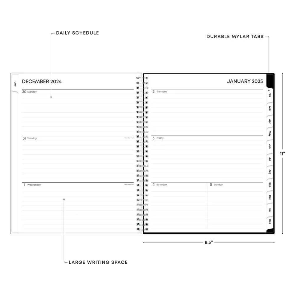 2025 Planners|Blue Sky 2025 Analeis 8.5" x 11" Weekly & Monthly Planner, Plastic Cover, White/Black (100001-25)