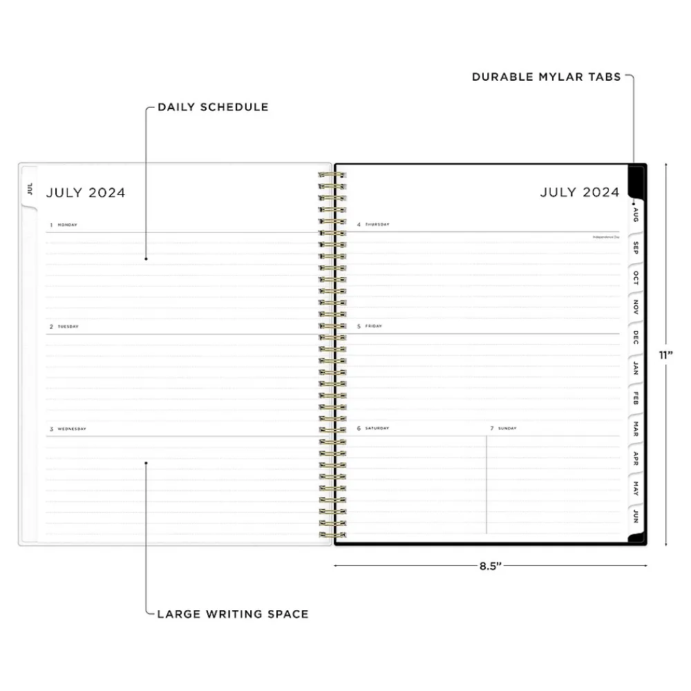 Academic Planners|Blue Sky 2024-2025 Ashley G Leopard Black 8.5" x 11" Academic Weekly & Monthly Planner, Plastic Cover, Black/Beige