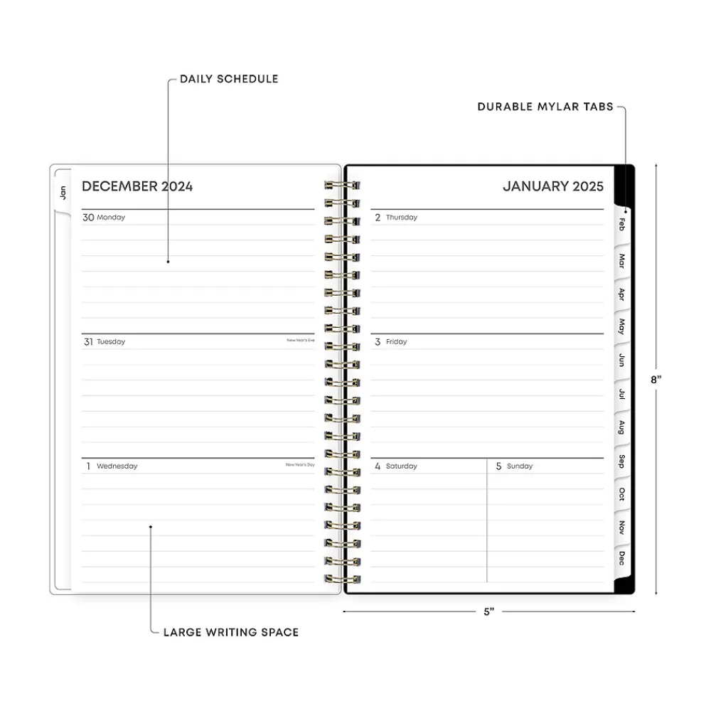 2025 Planners|Blue Sky 2025 Baccara Dark 5" x 8" Weekly & Monthly Planner, Plastic Cover, Multicolor (110212-25)